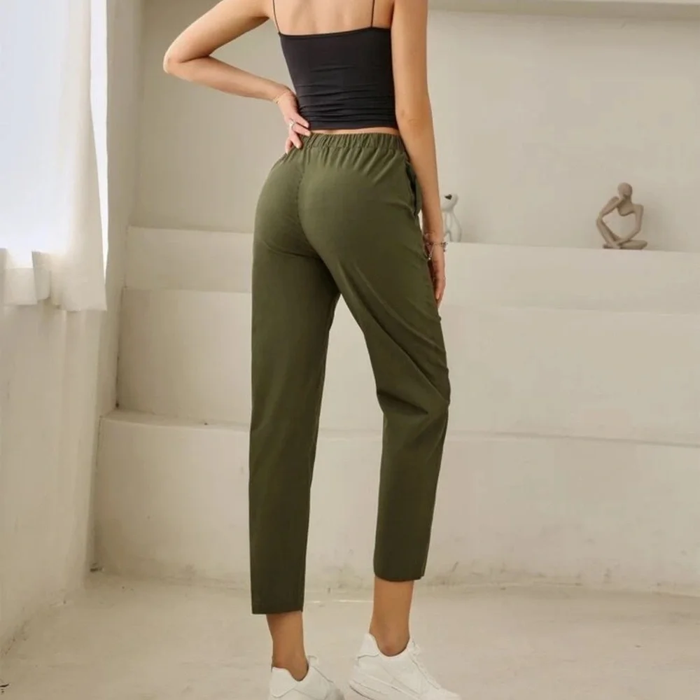Olive Green Women's Casual Pants - Picture 2 of 9